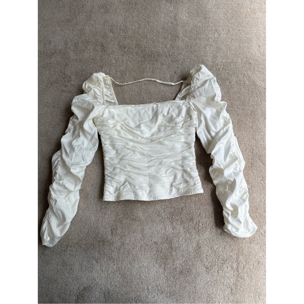 Reformation Ivory Ruched Square Neck Puff Sleeve Top Size 4